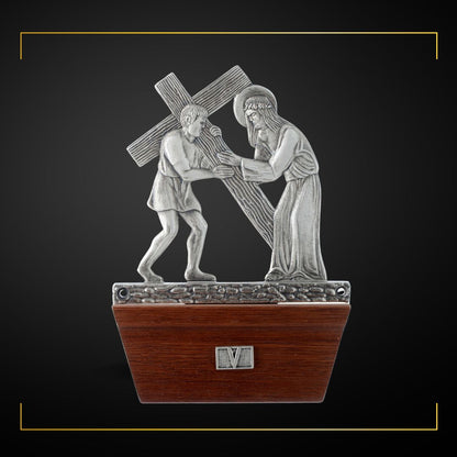 Stations of the Cross Silver Plated on Wood Base. Made in Italy and Sold by The Clergy Store