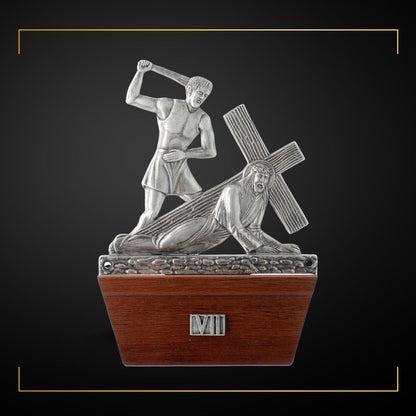 Stations of the Cross Silver Plated on Wood Base. Made in Italy and Sold by The Clergy Store