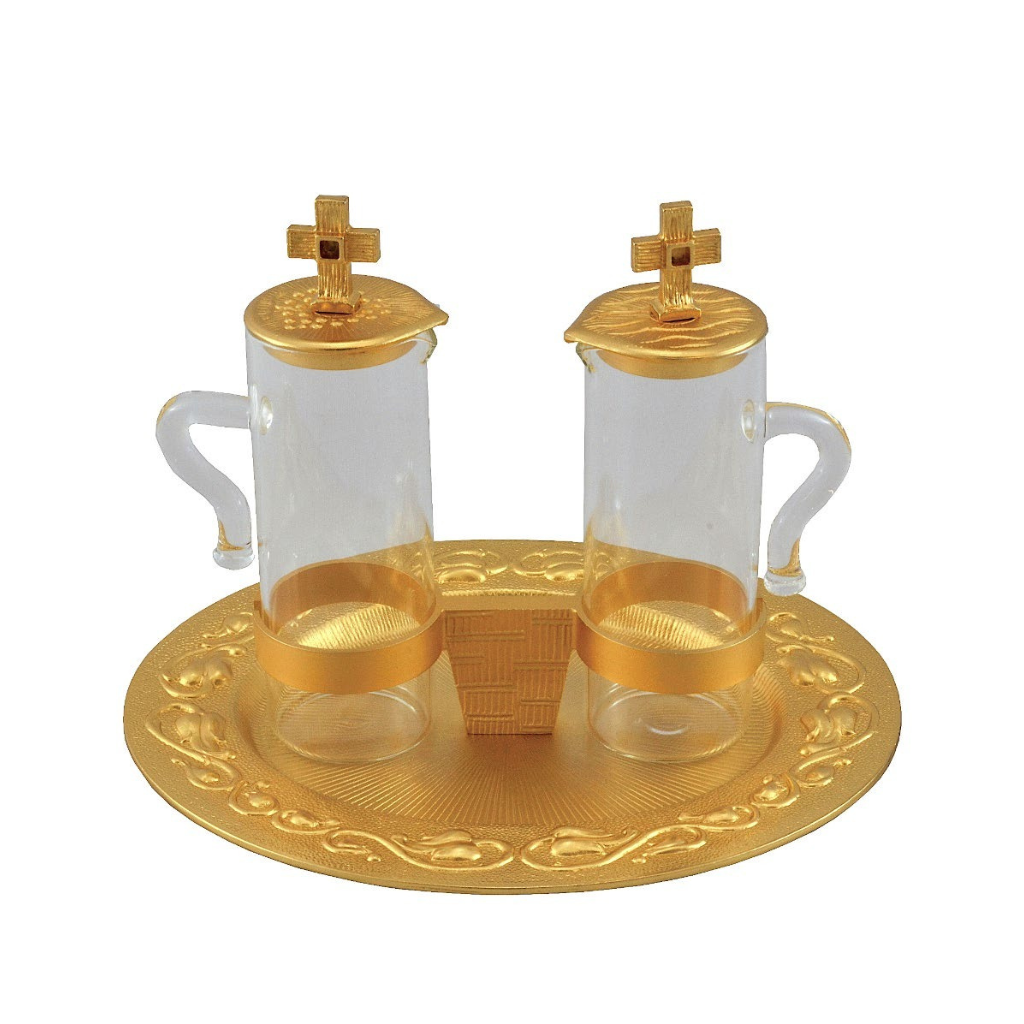 Cruet Set brass gold plated wine and water crystal glass