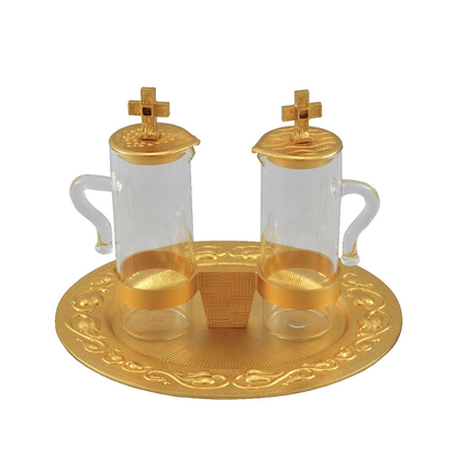 Cruet Set brass gold plated wine and water crystal glass