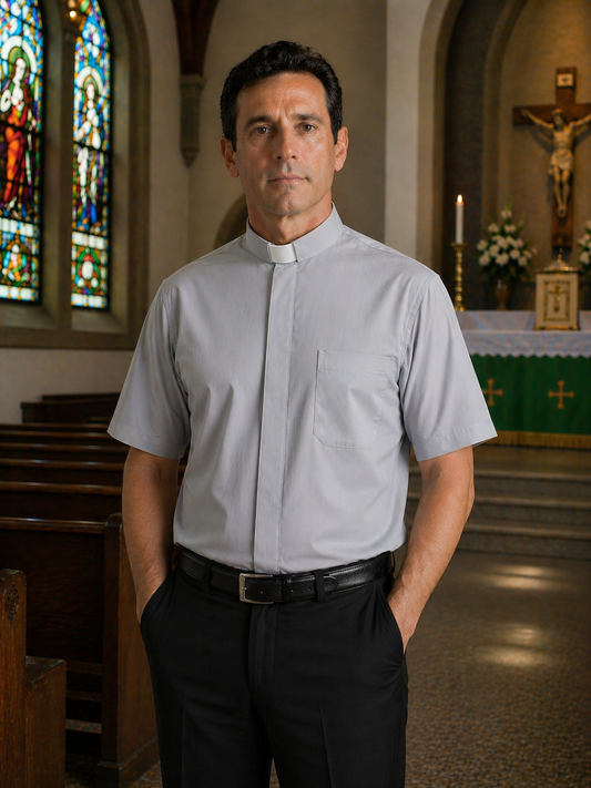 Clergy shirt light grey short sleeve cotton blend by Desta Italy