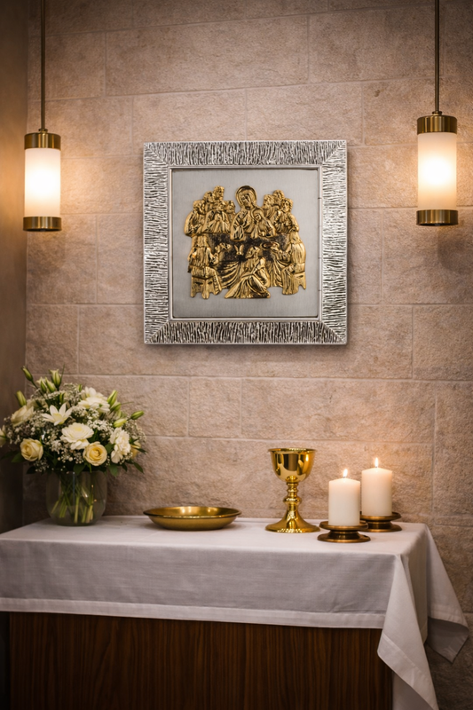 Bronze wall tabernacle Last Supper in silver  two tone finish . Made in Italy and sold by The Clergy Store