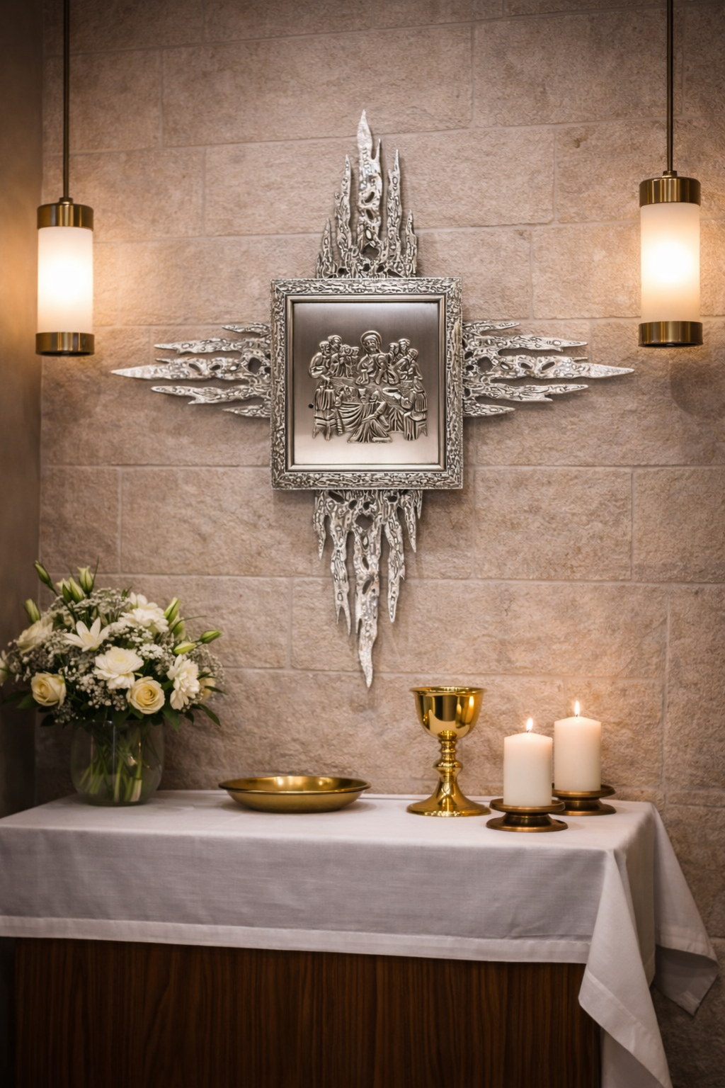 Wall Tabernacle made in Italy Last Supper with Rays