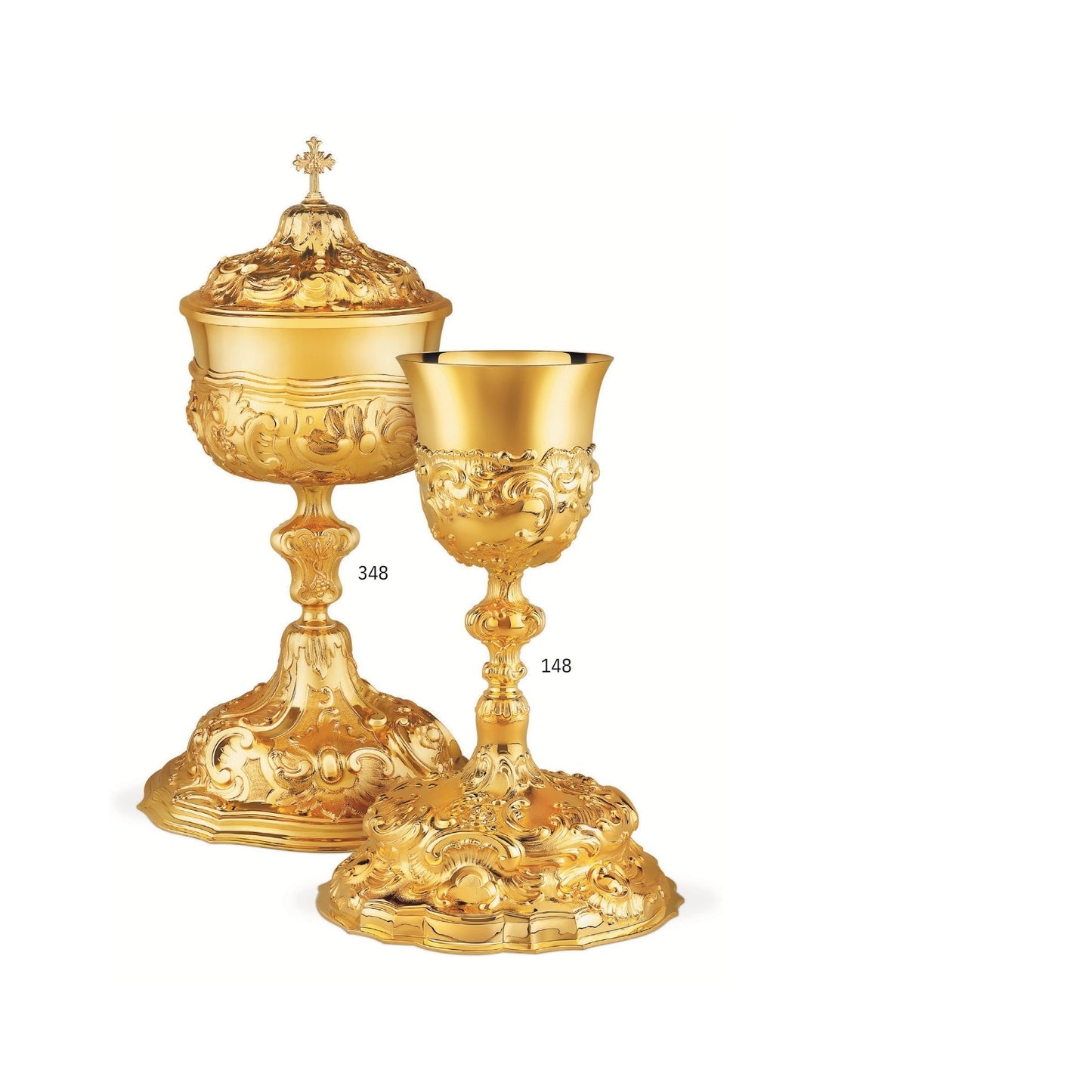 Chalice & Ciborium set in baroque style, Sold by The Clergy Store