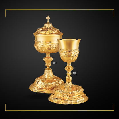 Chalice & Ciborium set in baroque style, Sold by The Clergy Store