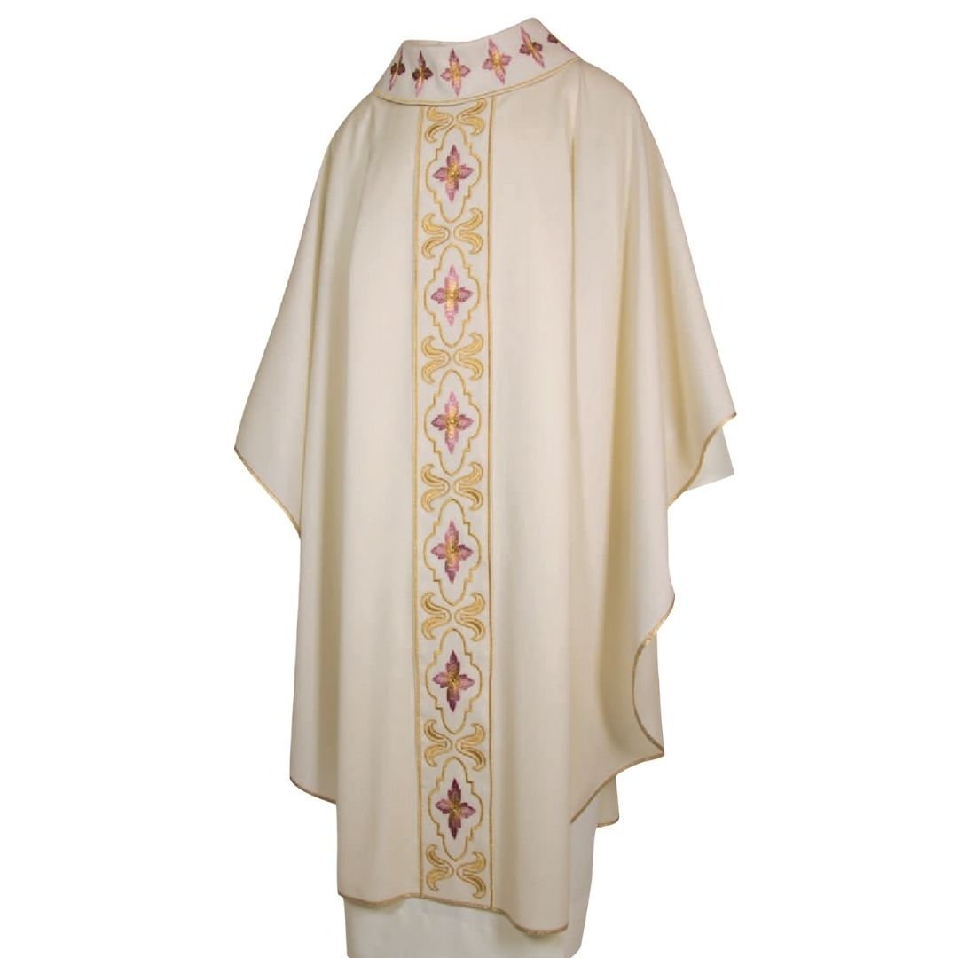 Gothic chasube with embroidery pure ivory wool made in Italy and sold by The Clergy Store