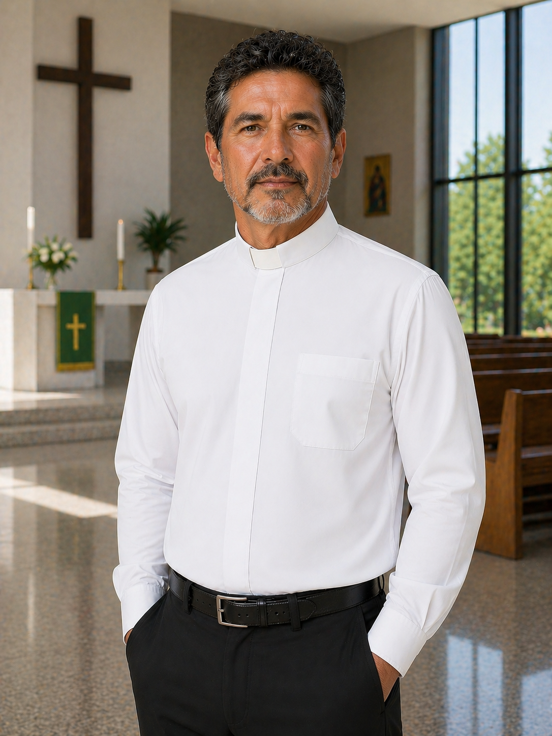 Men's clergy shirt tab collar white long sleeves made in Italy