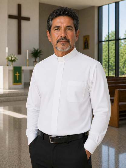 Men's clergy shirt tab collar white long sleeves made in Italy
