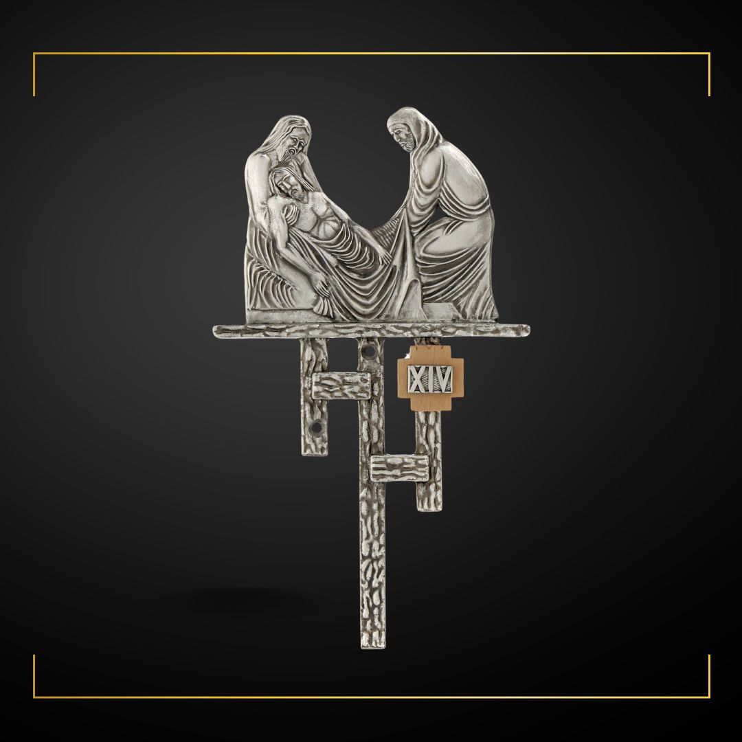 Stations of the Cross in Silver Plated Bronze. Made in Italy and Sold by The Clergy Store