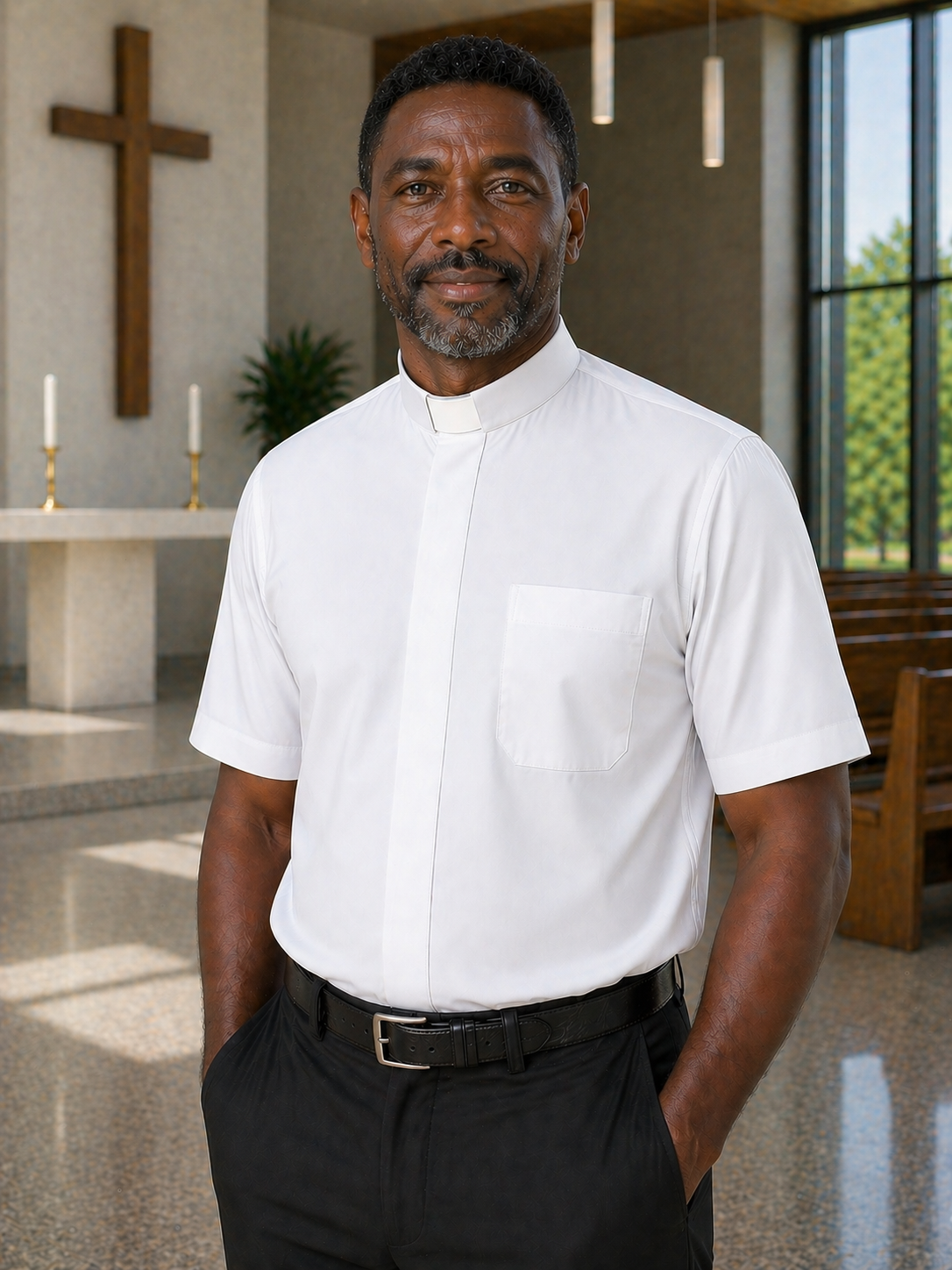 Men's clergy tab collar shirt short sleeve white made in Italy