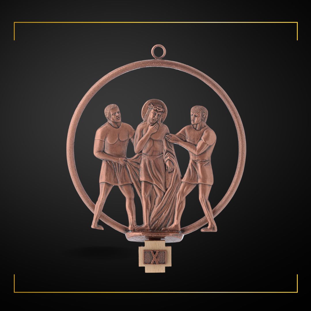 Stations of the Cross in copper bronze finish. Made in Italy and Sold by The Clergy Store