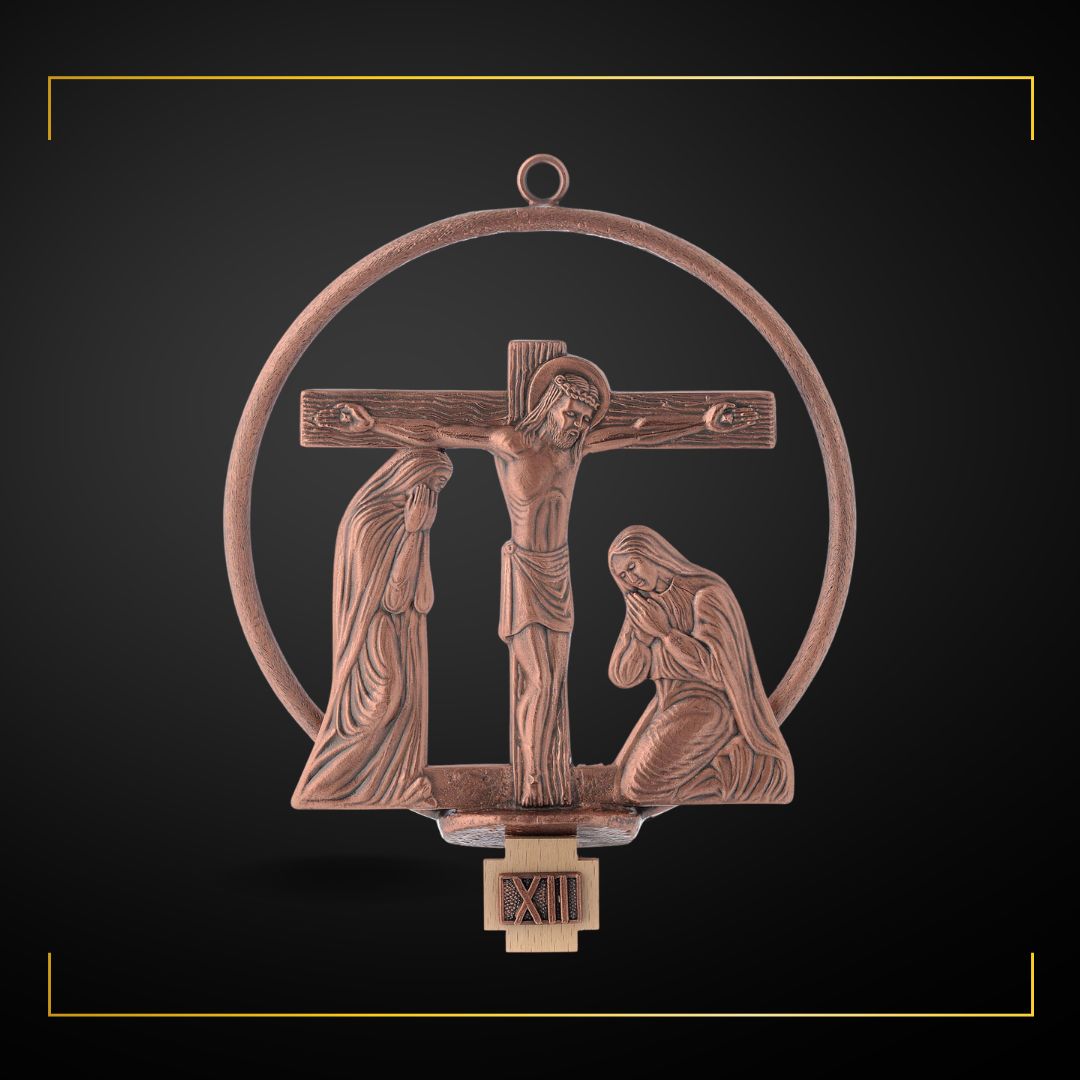 Stations of the Cross in copper bronze finish. Made in Italy and Sold by The Clergy Store