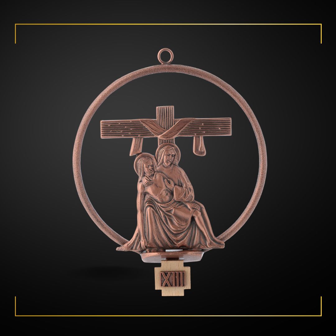 Stations of the Cross in copper bronze finish. Made in Italy and Sold by The Clergy Store