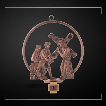 Stations of the Cross in copper bronze finish. Made in Italy and Sold by The Clergy Store