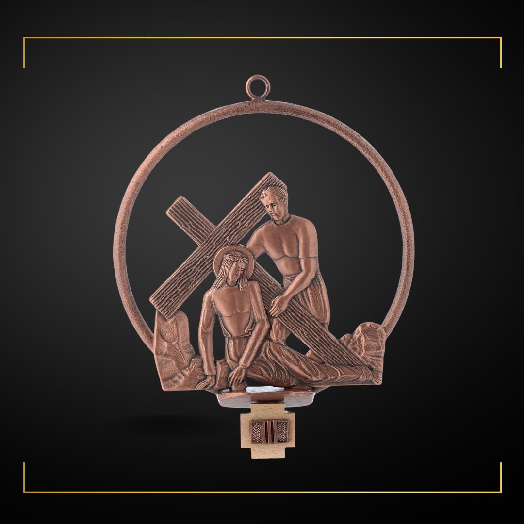 Stations of the Cross in copper bronze finish. Made in Italy and Sold by The Clergy Store