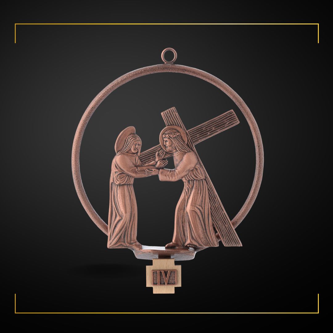 Stations of the Cross in copper bronze finish. Made in Italy and Sold by The Clergy Store