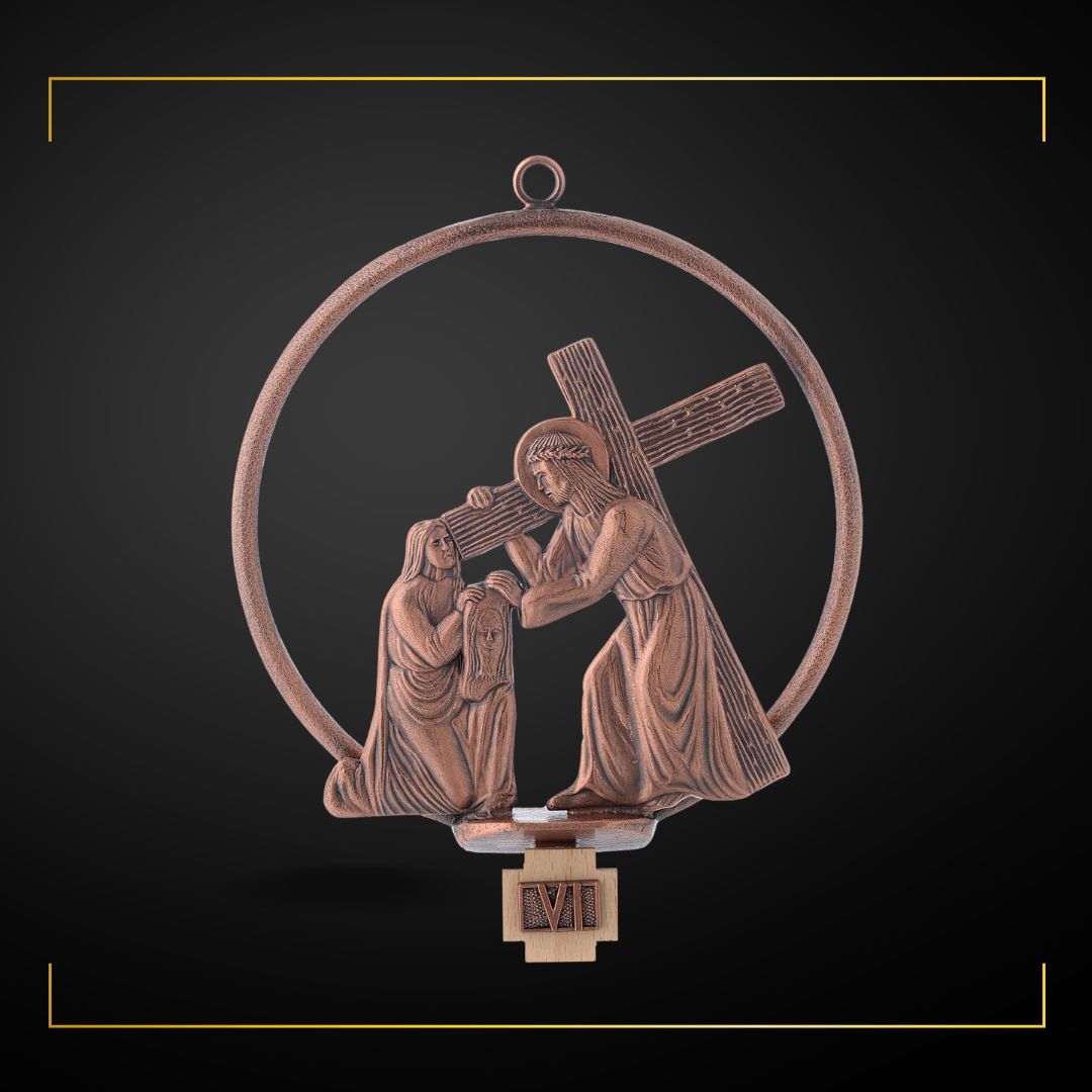 Stations of the Cross in copper bronze finish. Made in Italy and Sold by The Clergy Store