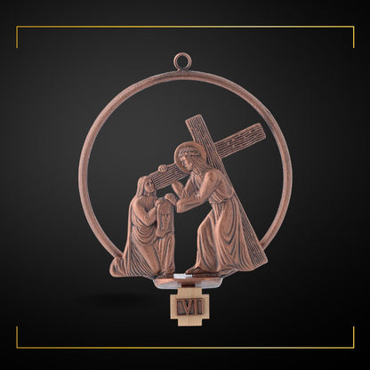 Stations of the Cross in copper bronze finish. Made in Italy and Sold by The Clergy Store