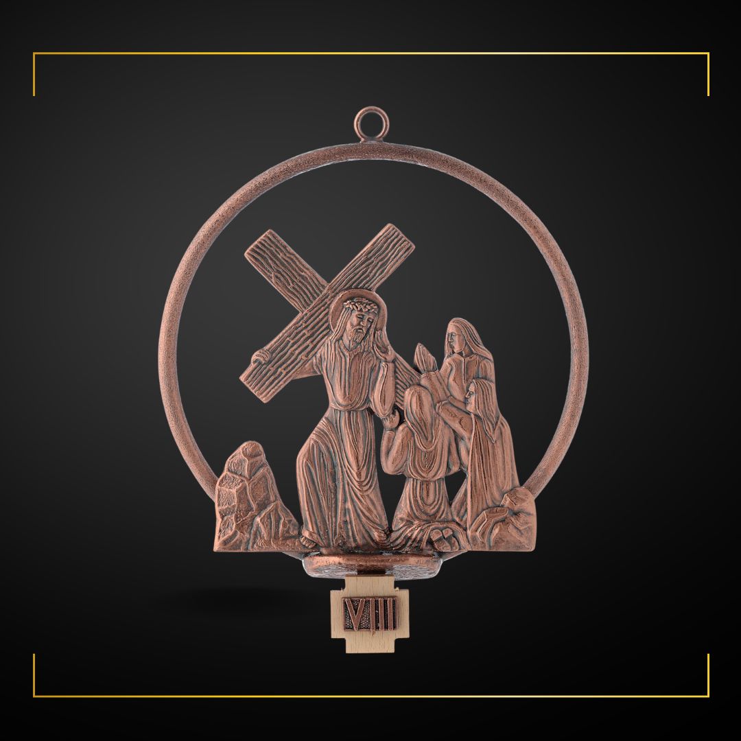 Stations of the Cross in copper bronze finish. Made in Italy and Sold by The Clergy Store