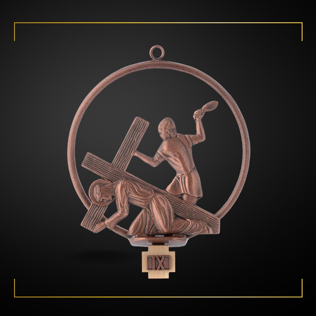 Stations of the Cross in copper bronze finish. Made in Italy and Sold by The Clergy Store