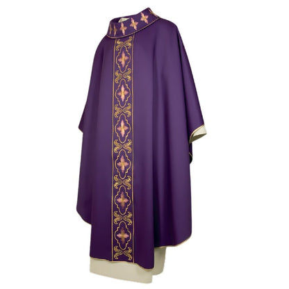 Gothic chasube with embroidery pure purple wool made in Italy and sold by The Clergy Store