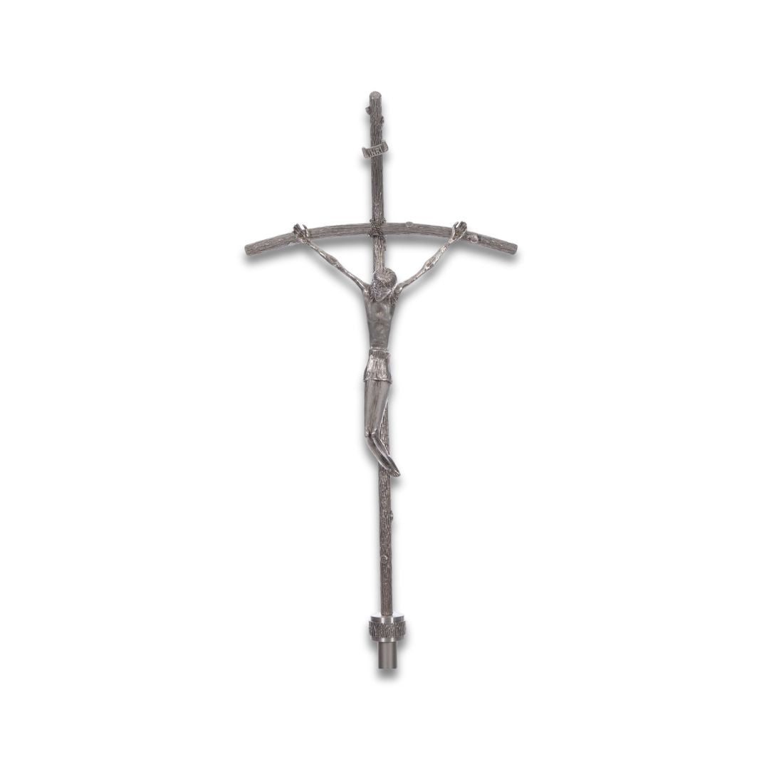 Processional cross contemporary style finished in silver. Made in Italy and sold by The Clergy Store