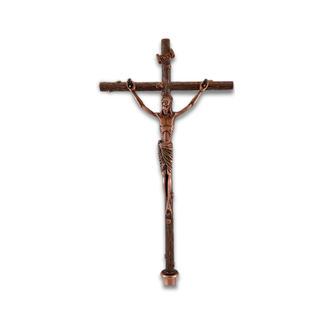 Processional cross contemporary style finished in copper bronze. Made in Italy and sold by The Clergy Store