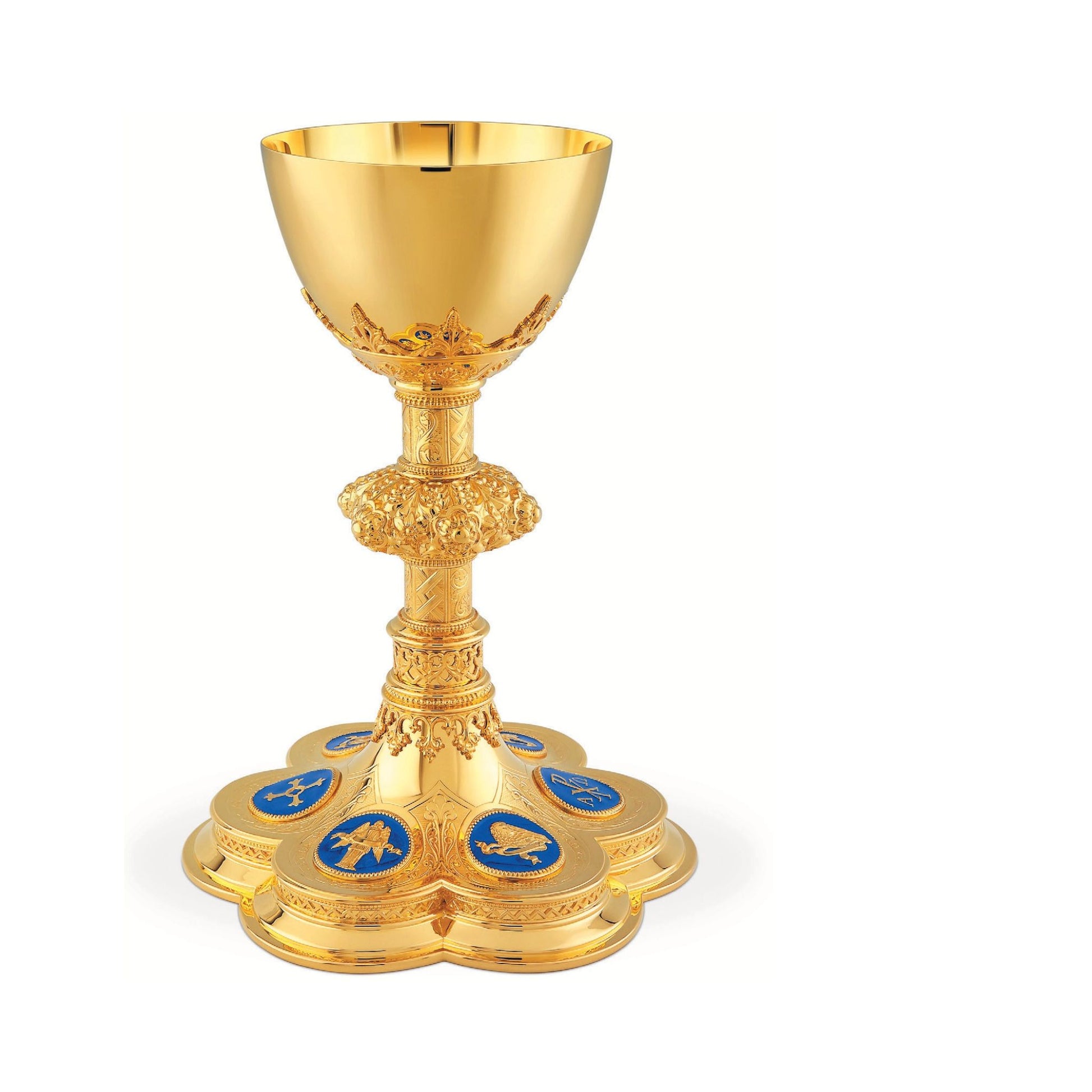 Chalice and Paten with enameled medallions depicting symbols of the Four Evangelists, cross and Chi Rho style 166
