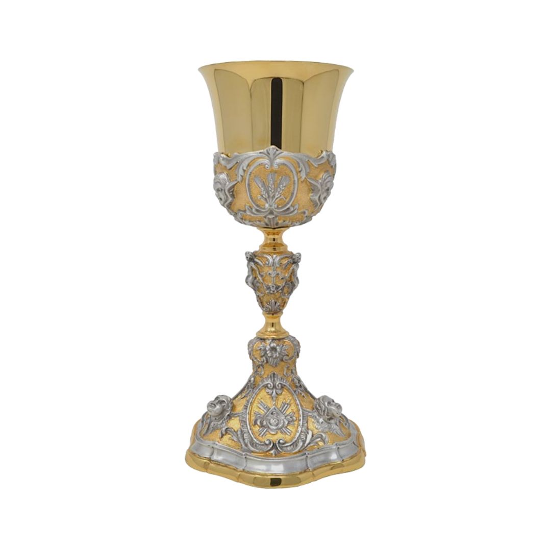 Two Tone Baroque style chalice with Angels. Made in Italy