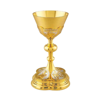 Chalice gold plated with Christian symbols