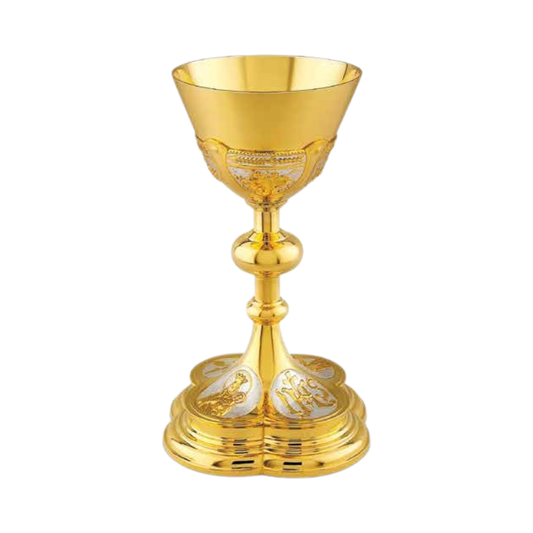 Chalice gold plated with Christian symbols
