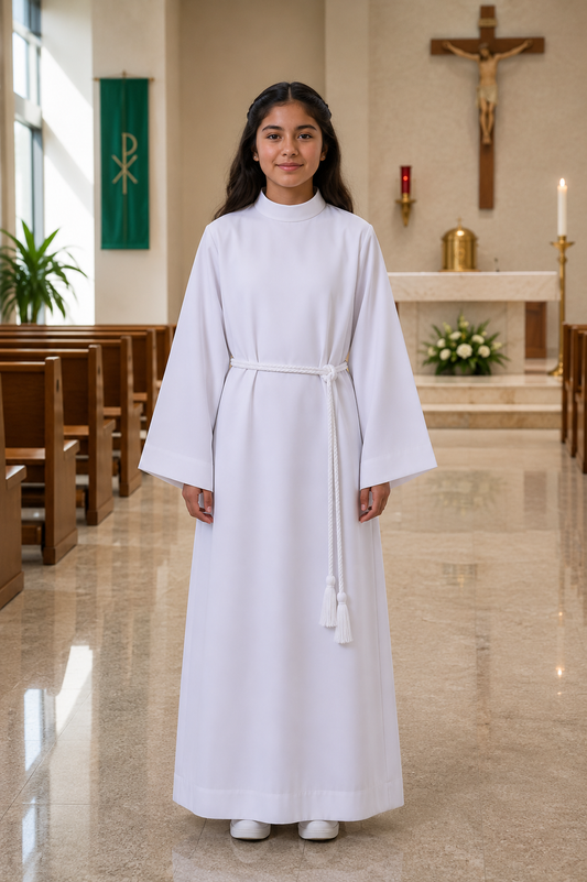 Altar Server Alb With Collar and Back Zipper Closure