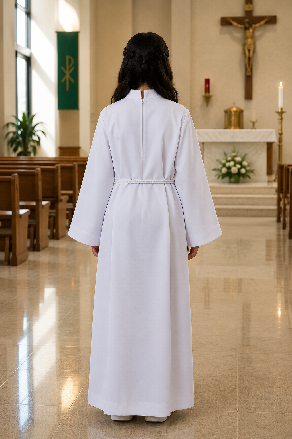 Altar Server Alb With Collar and Back Zipper Closure