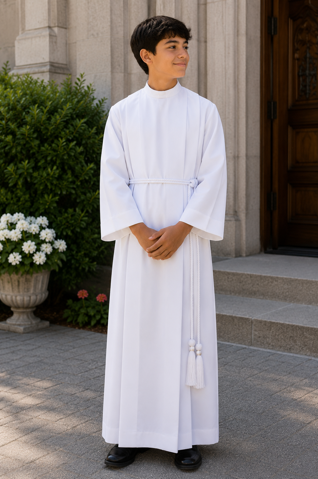 Altar server alb white with pleats