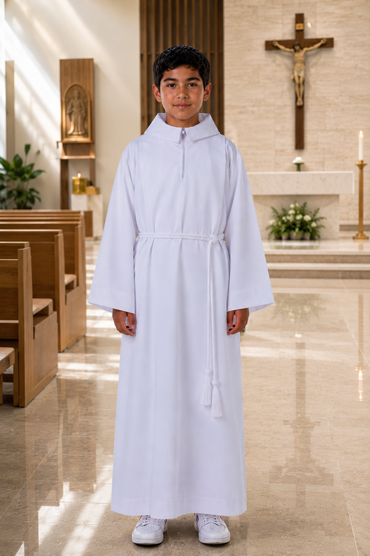 Altar Server Alb With Font Zipper and Back Hood
