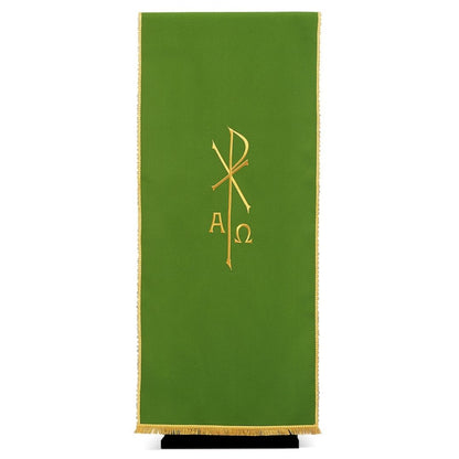 Lectern cover with embroidered Alpha Omega & Chi Rho. Made by Desta and sold by The Clergy Store