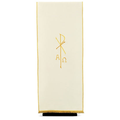 Lectern cover with embroidered Alpha Omega & Chi Rho. Made by Desta and sold by The Clergy Store