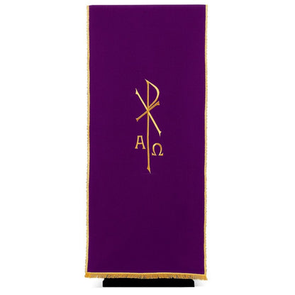 Lectern cover with embroidered Alpha Omega & Chi Rho. Made by Desta and sold by The Clergy Store