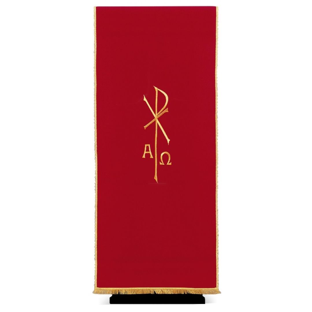 Lectern cover with embroidered Alpha Omega & Chi Rho. Made by Desta and sold by The Clergy Store