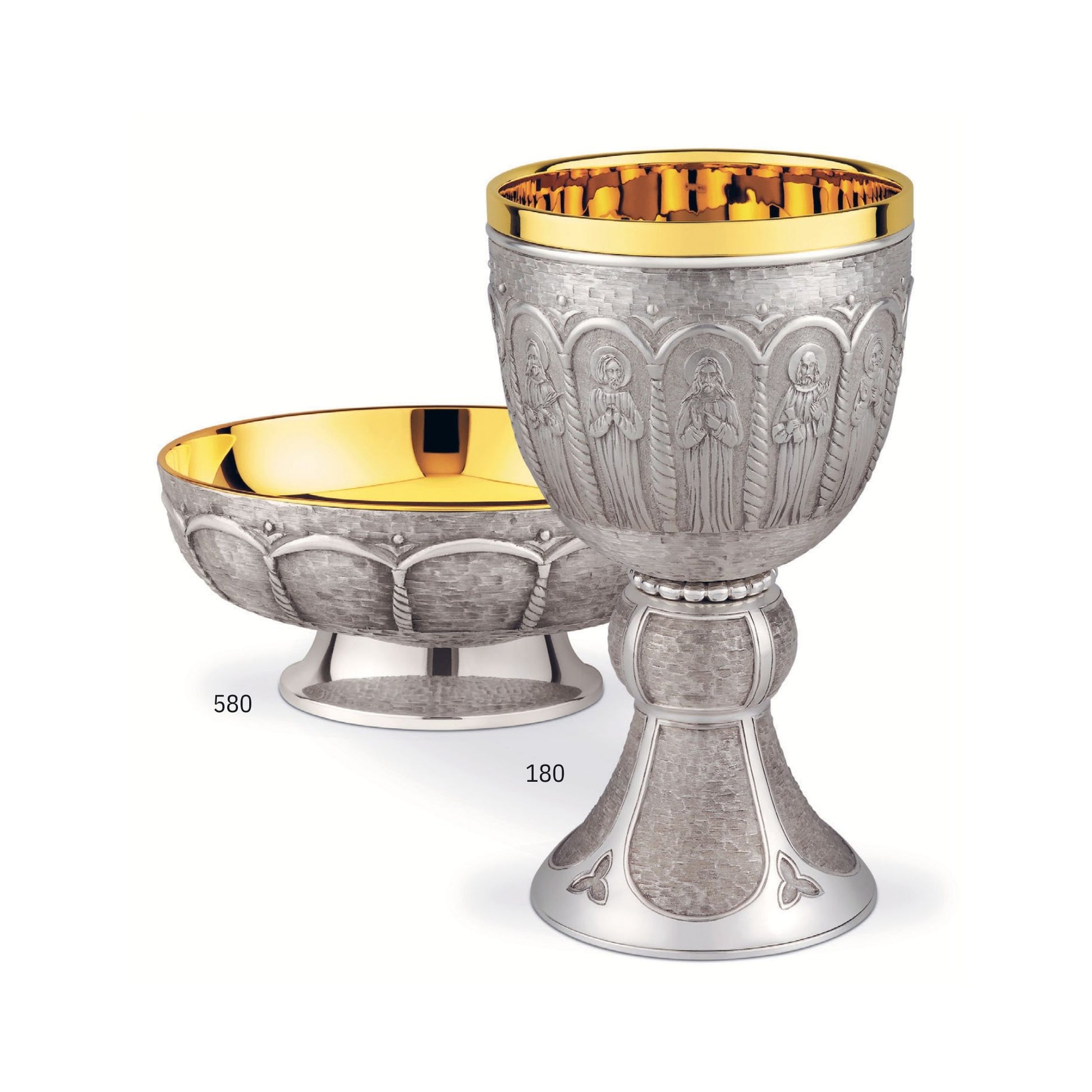 Chalice in modern style with images of the Twelve Apostles, 7 7/8” Ht. sold by The Clergy Store