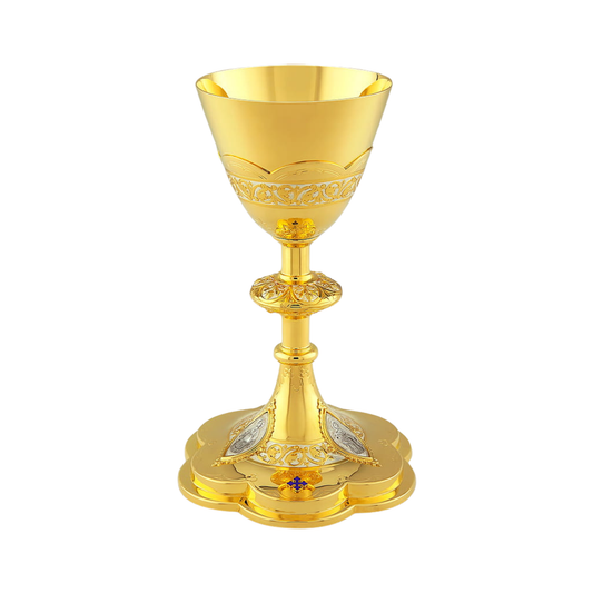 Chalice and Scale Paten in the Neo-Gothic Style with medallions of the 
Holy Family
