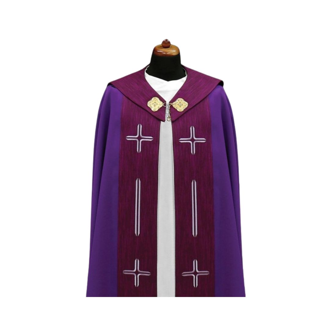 Cope with embroidered cross made in Poland and sold by The Clergy Store