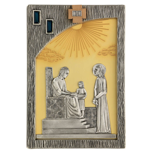 Stations of the Cross silver-plated stations on a gold plated cast brass background 12"x8" Made in Italy and Sold by The Clergy Store