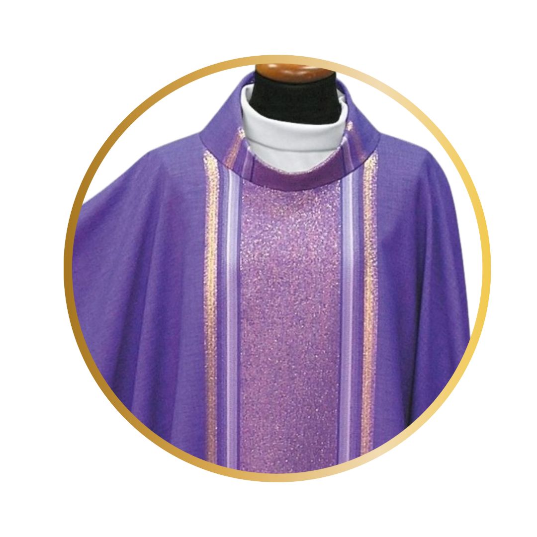 Chasuble with stripe lurex gold thread in monastic style and Cowl Collar
