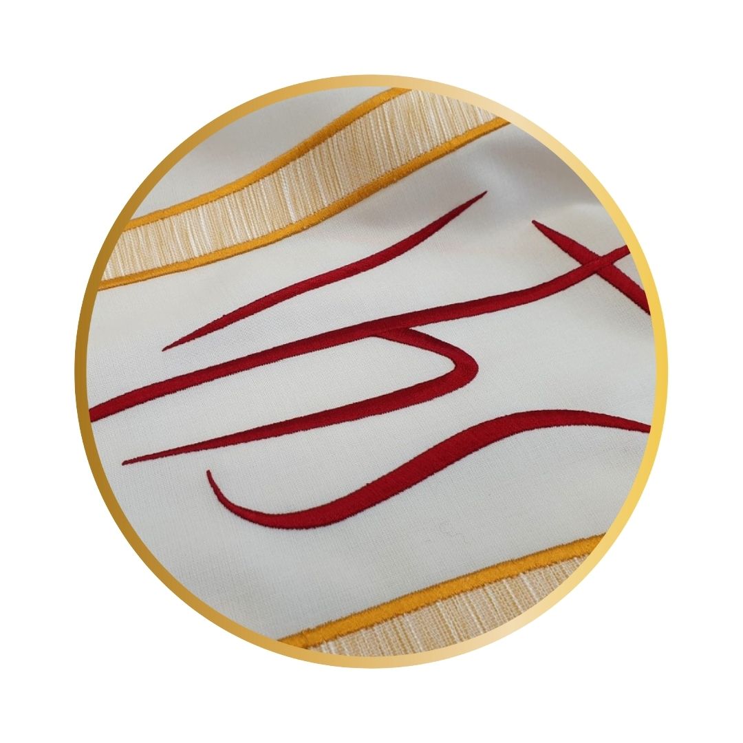 Liturgical chasuble with IHS embroidery on poly wool.