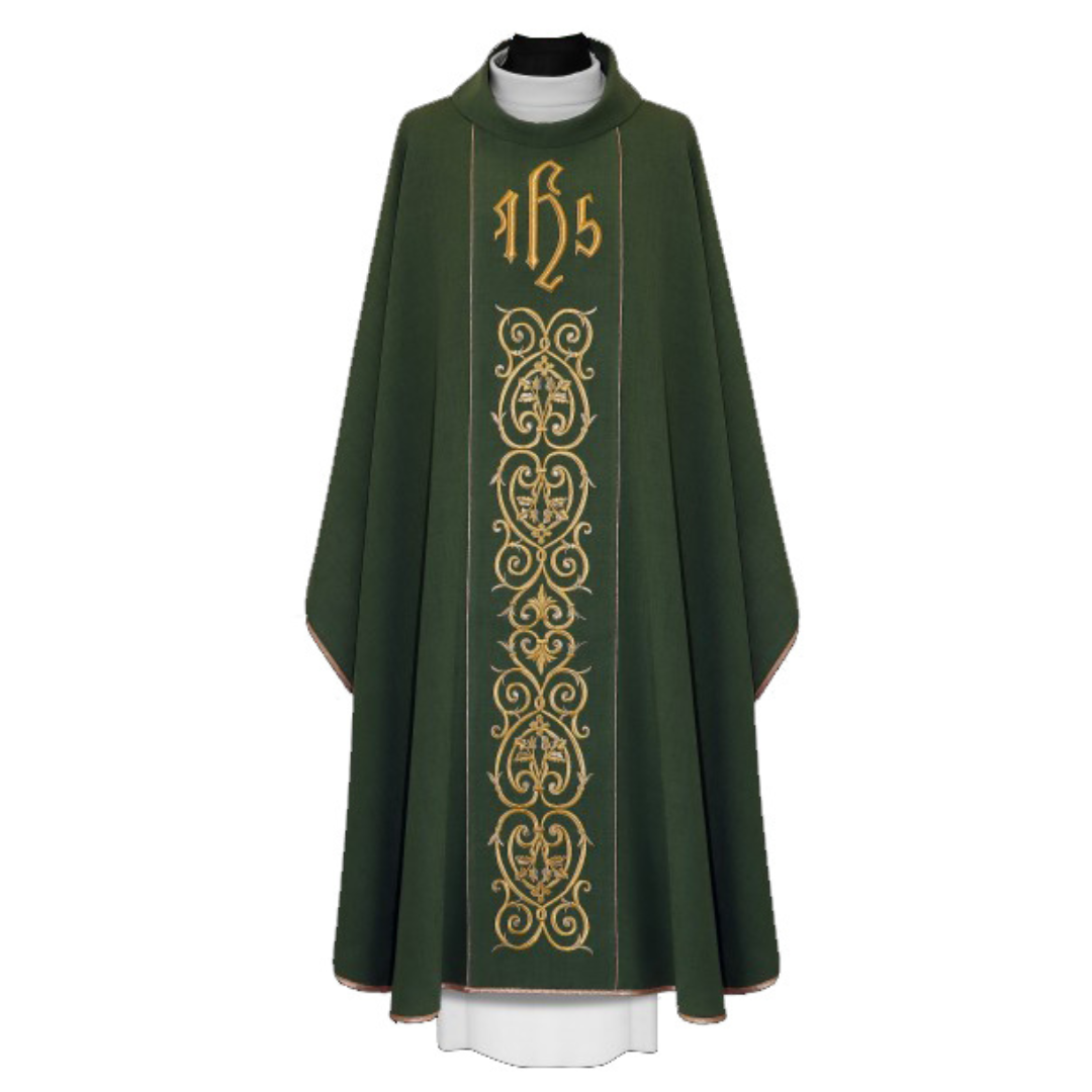 Chasuble Green Gold IHS Embroidery Made by Alba Poland Style 2-167
