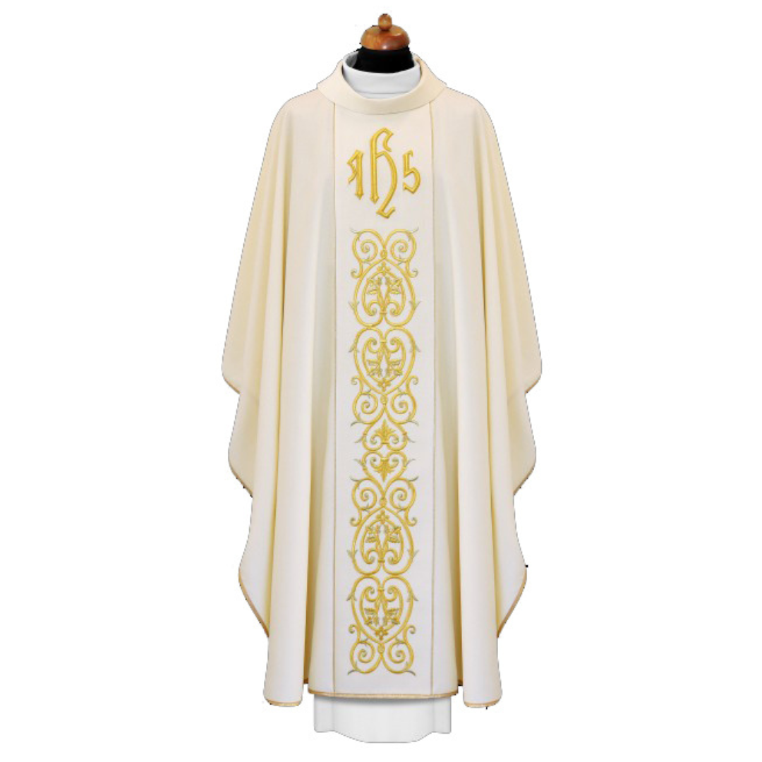 Chasuble Off-White Gold IHS Embroidery Made by Alba Poland Style 2-167