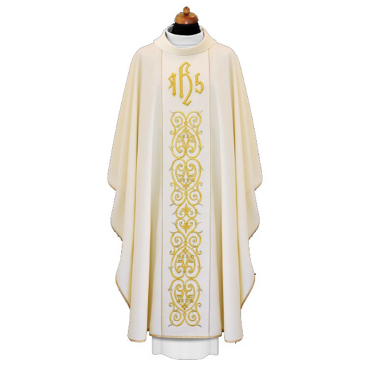 Chasuble Off-White Gold IHS Embroidery Made by Alba Poland Style 2-167
