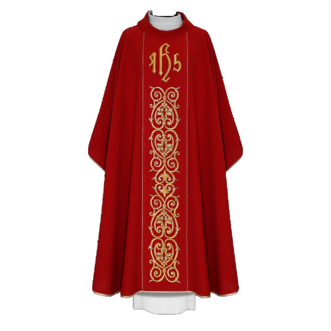 Chasuble Red Gold IHS Embroidery Made by Alba Poland Style 2-167
