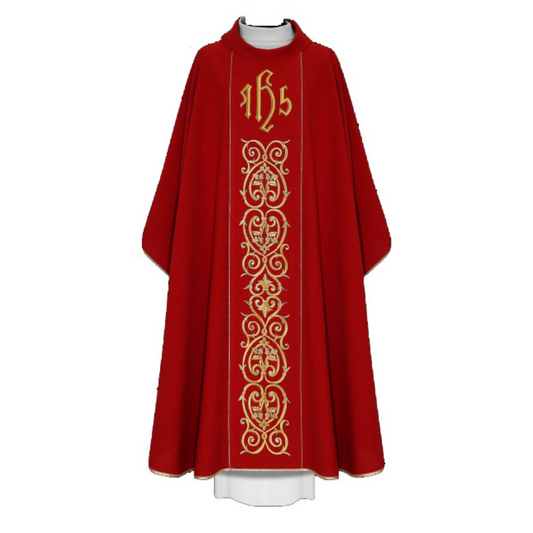 Chasuble Red Gold IHS Embroidery Made by Alba Poland Style 2-167